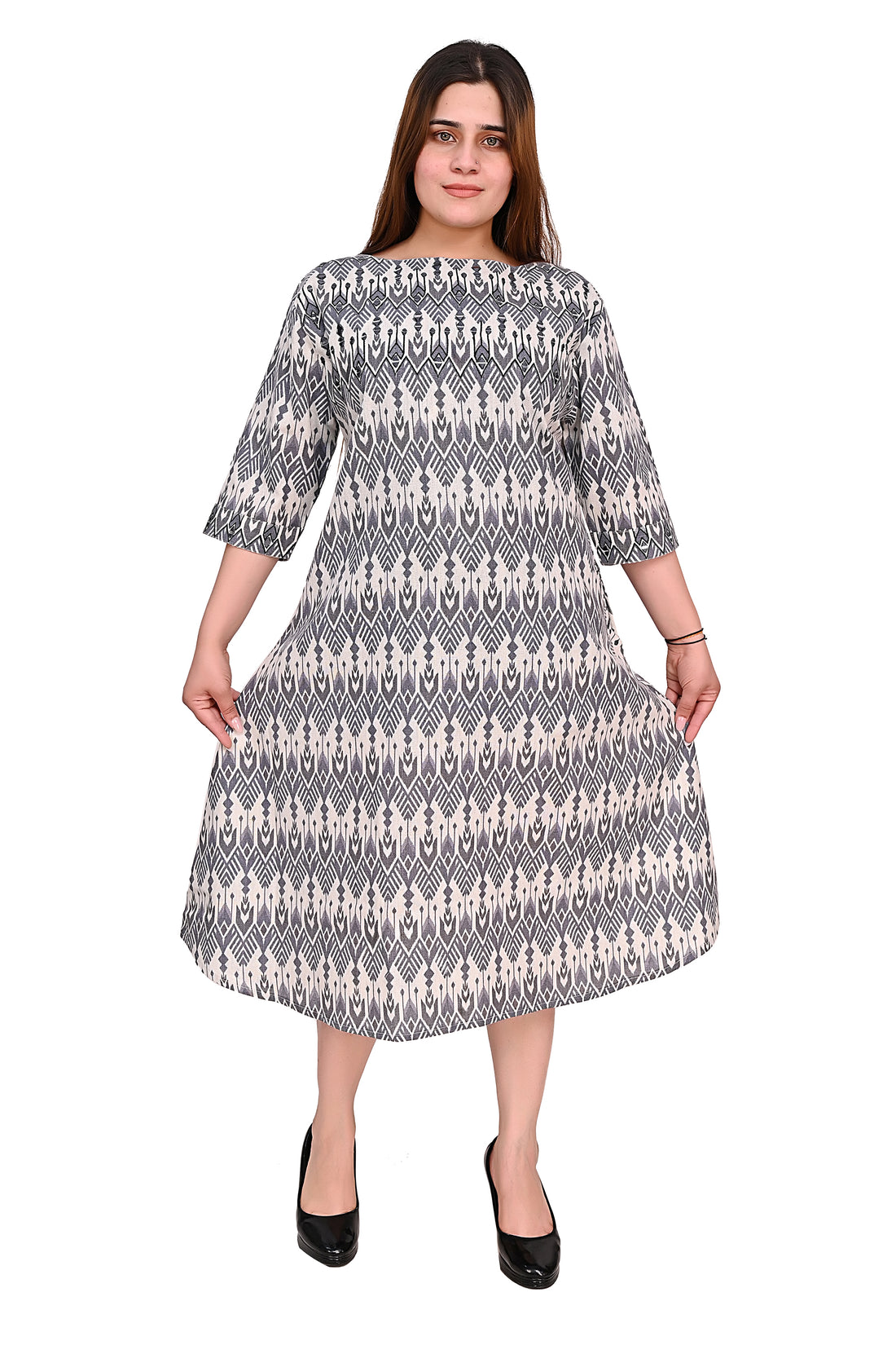 Nirmal online Premium quality digital printed and mirror embroidery Tunic Dress for Women in black & white