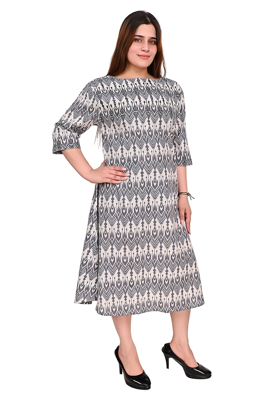 Nirmal online Premium quality digital printed and mirror embroidery Tunic Dress for Women in black & white