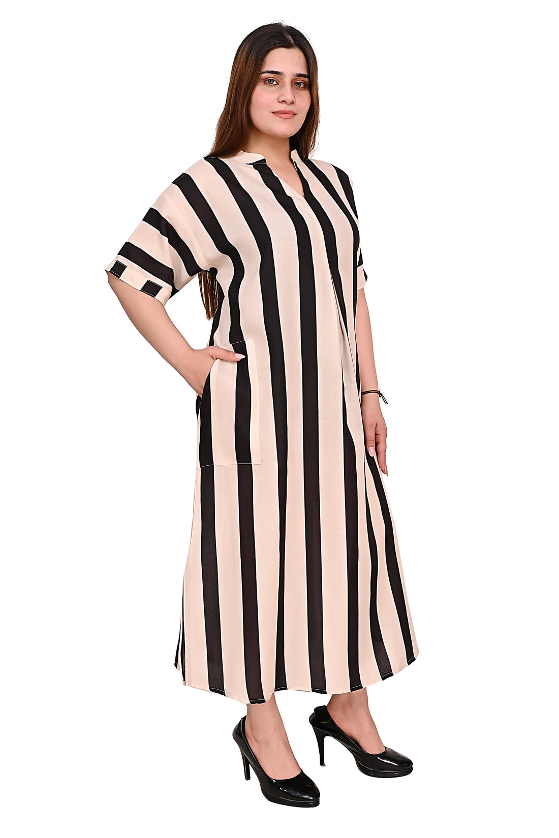 Nirmal online Premium quality digital printed stripe tunic Dress for Women in black & white stripe