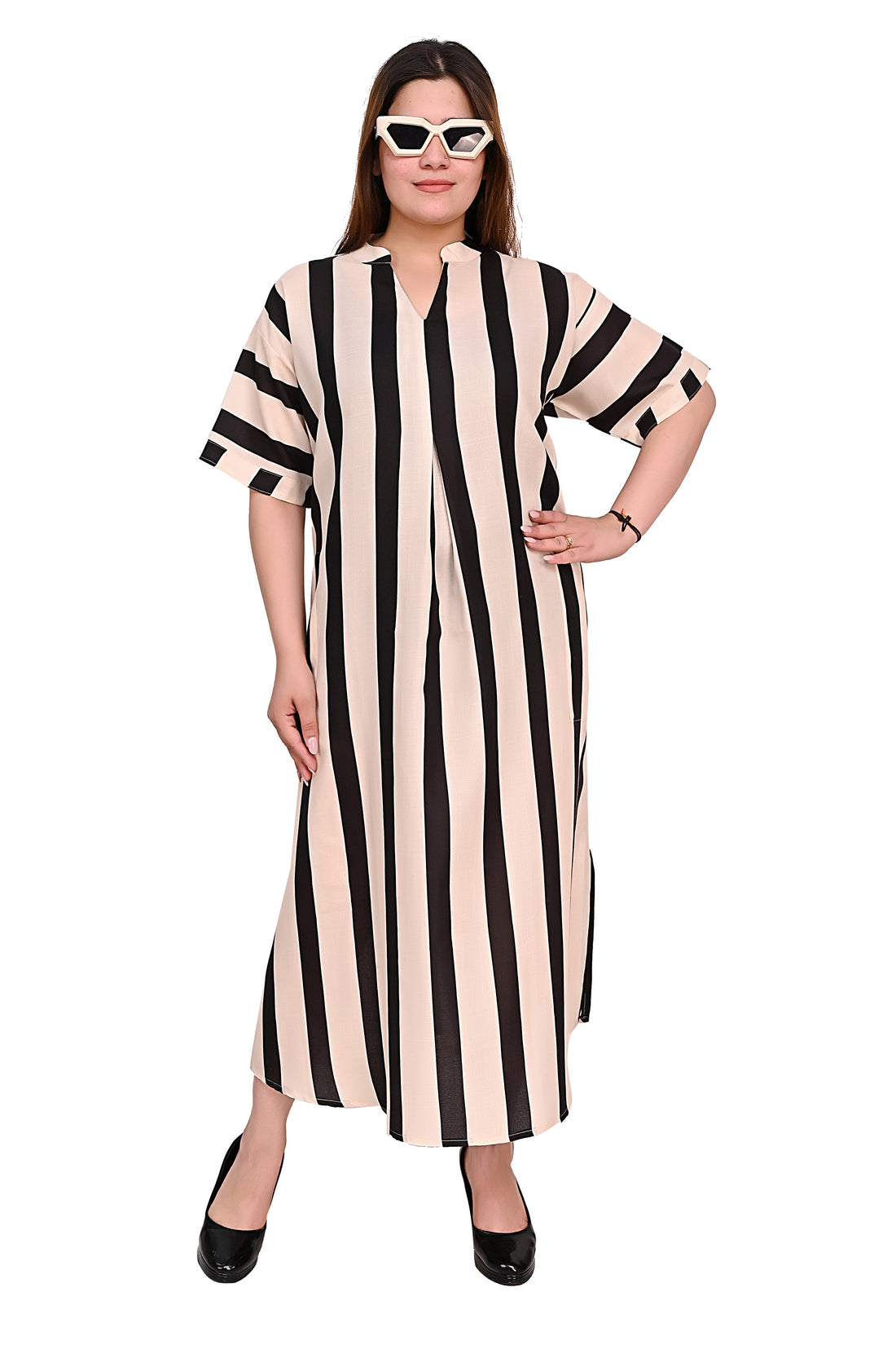Nirmal online Premium quality digital printed stripe tunic Dress for Women in black & white stripe