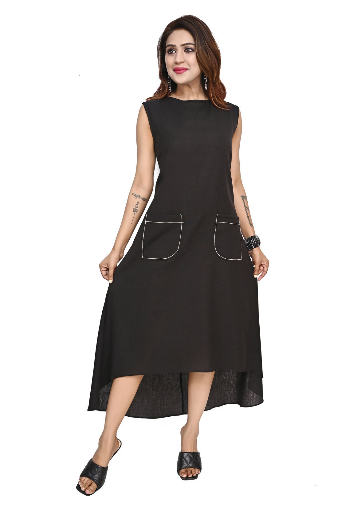 Nirmal online Premium Cotton Tunic Dress for Women in Black Colour