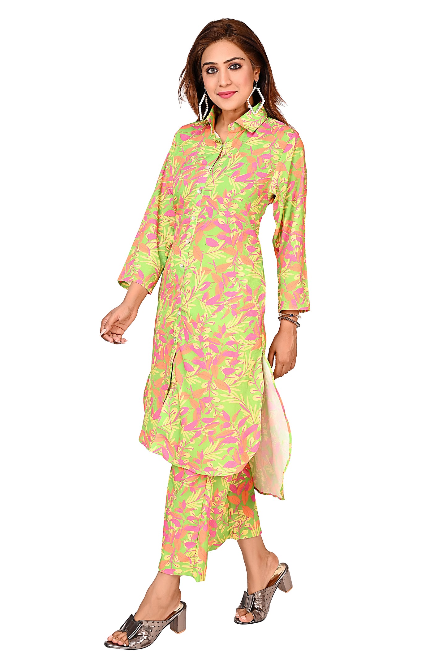 Green Printed Straight Kurta Pant Set