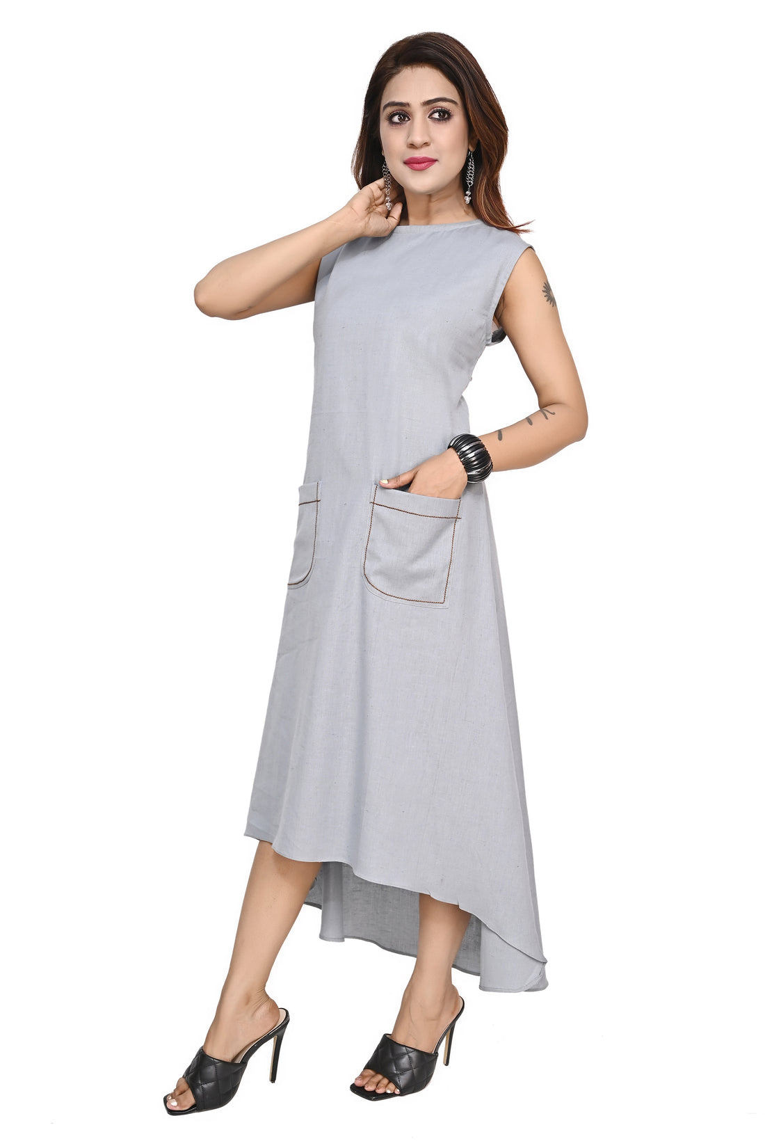 Nirmal online Premium Cotton Tunic Dress for Women in Grey Colour