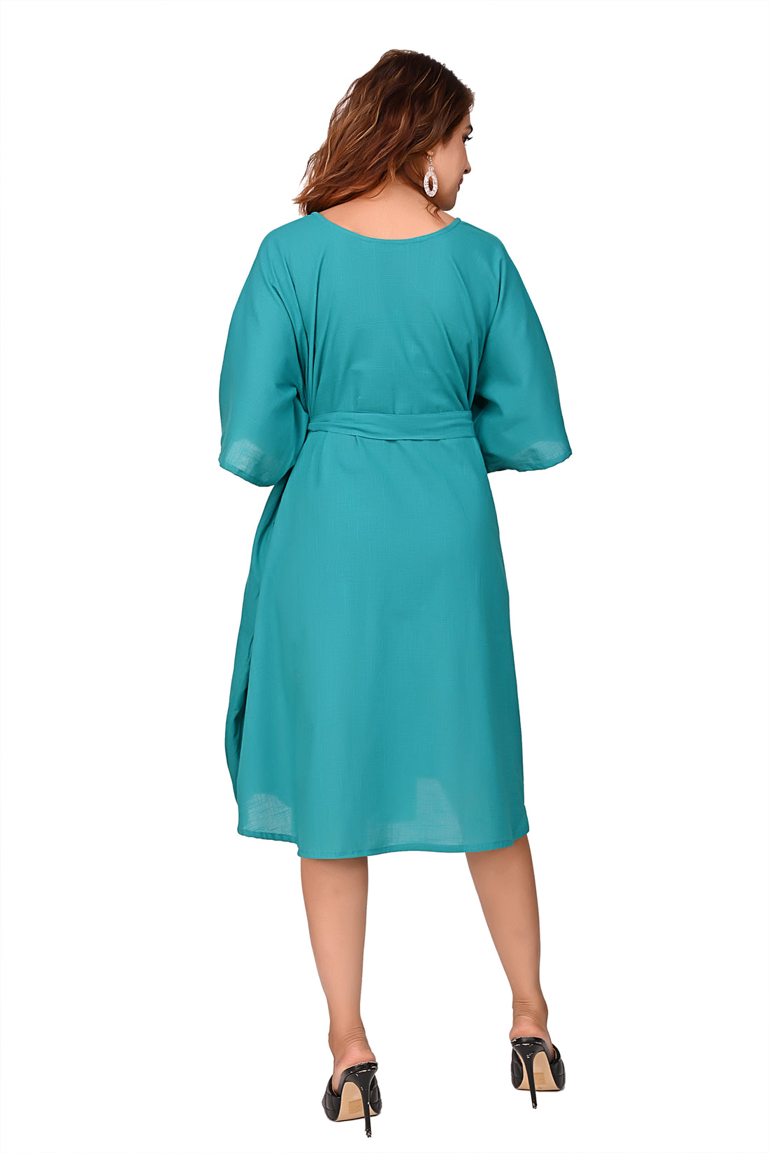 Nirmal online Premium Quality Cotton Slub Tunic Dress for Women in Teal Blue Colour