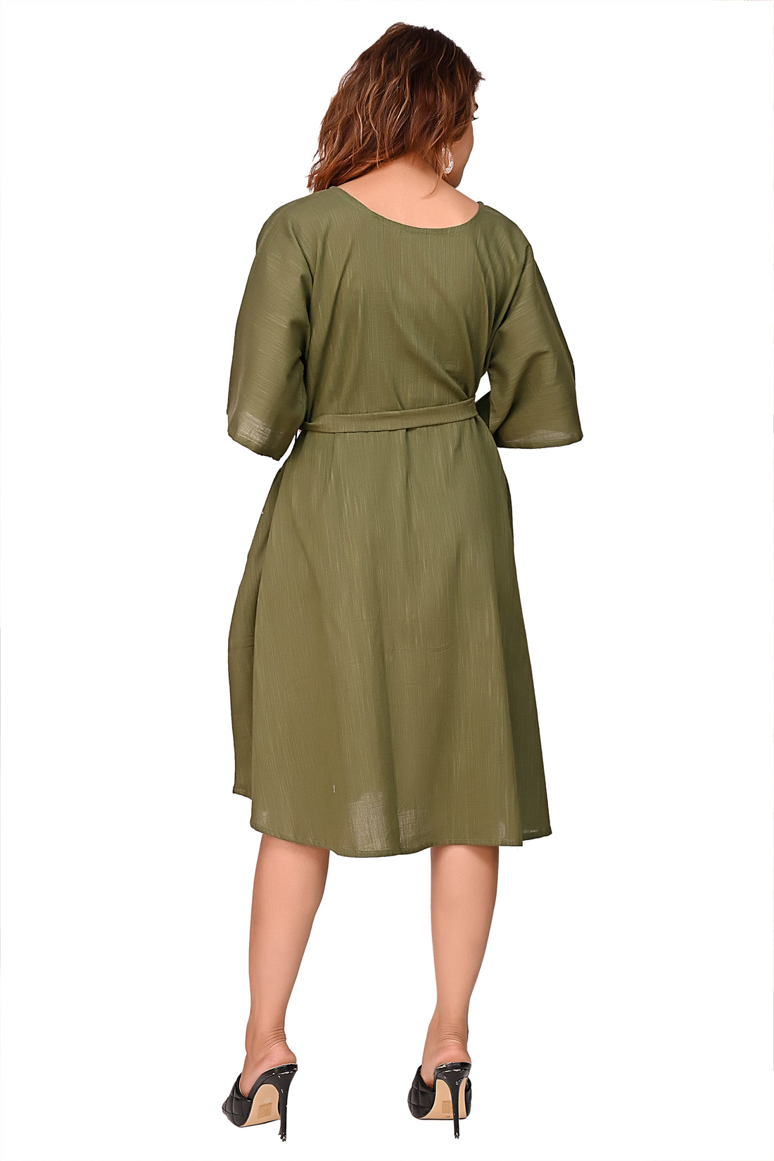 Nirmal online Premium Quality Cotton Slub Tunic Dress for Women in Olive Green Colour