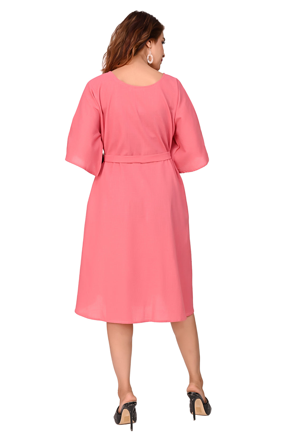 Nirmal online Premium Quality Cotton Slub Tunic Dress for Women in Coral Pink Colour