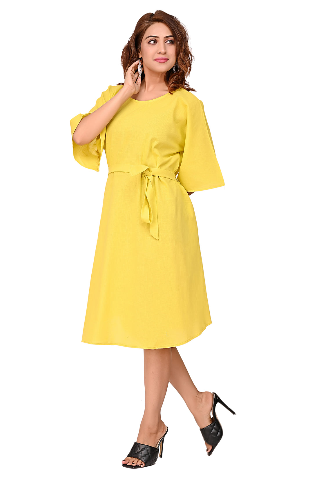 Nirmal online Premium Quality Cotton Slub Tunic Dress for Women in Yellow Colour