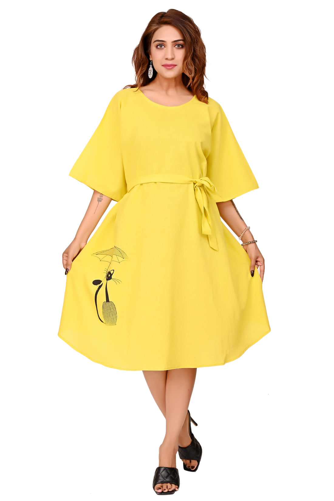 Nirmal online Premium Quality Cotton Slub Tunic Dress for Women in Yellow Colour