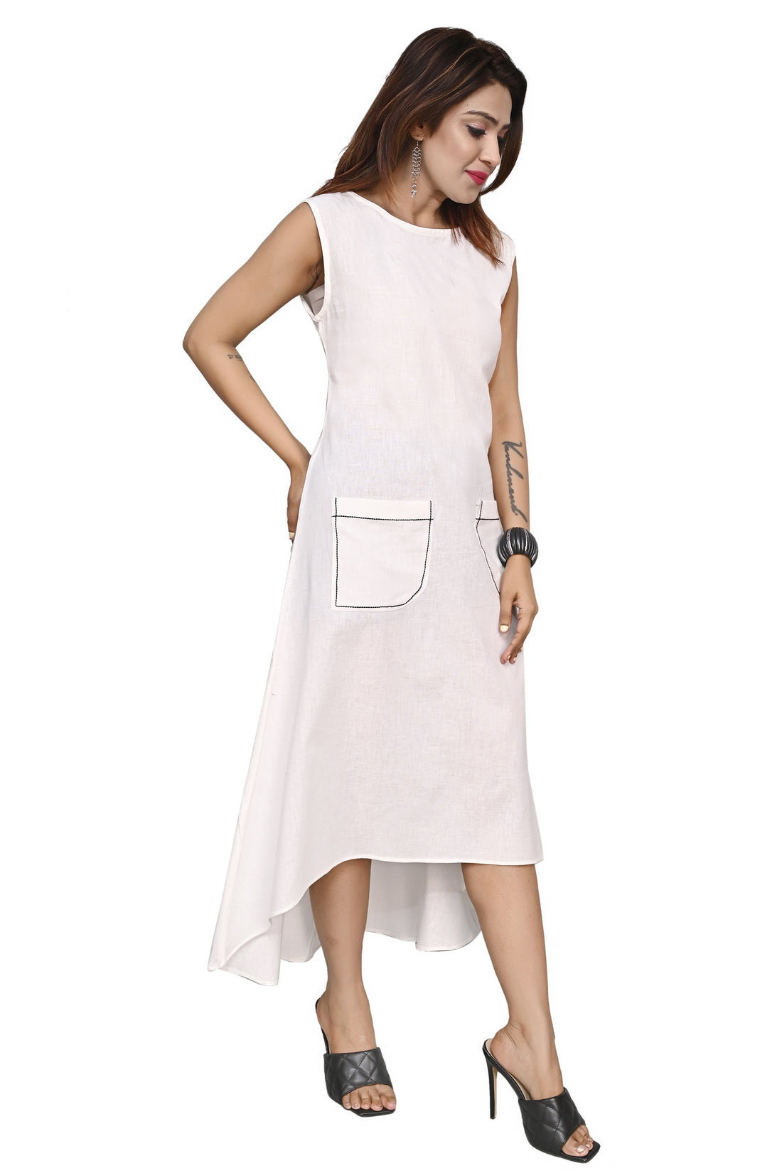 Nirmal online Premium Cotton Tunic Dress for Women in White Colour