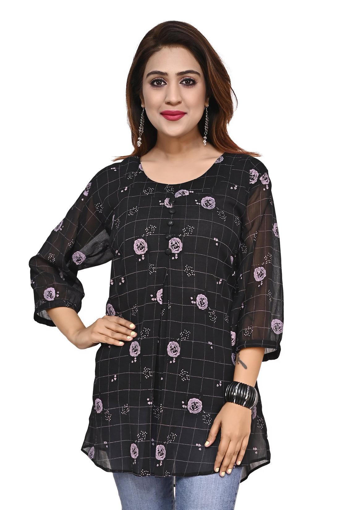 Nirmal online Premium polyester printed top for Women in Black colour