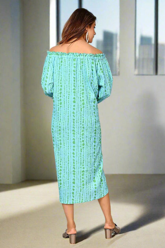 Aqua Breeze Off Shoulder Dress