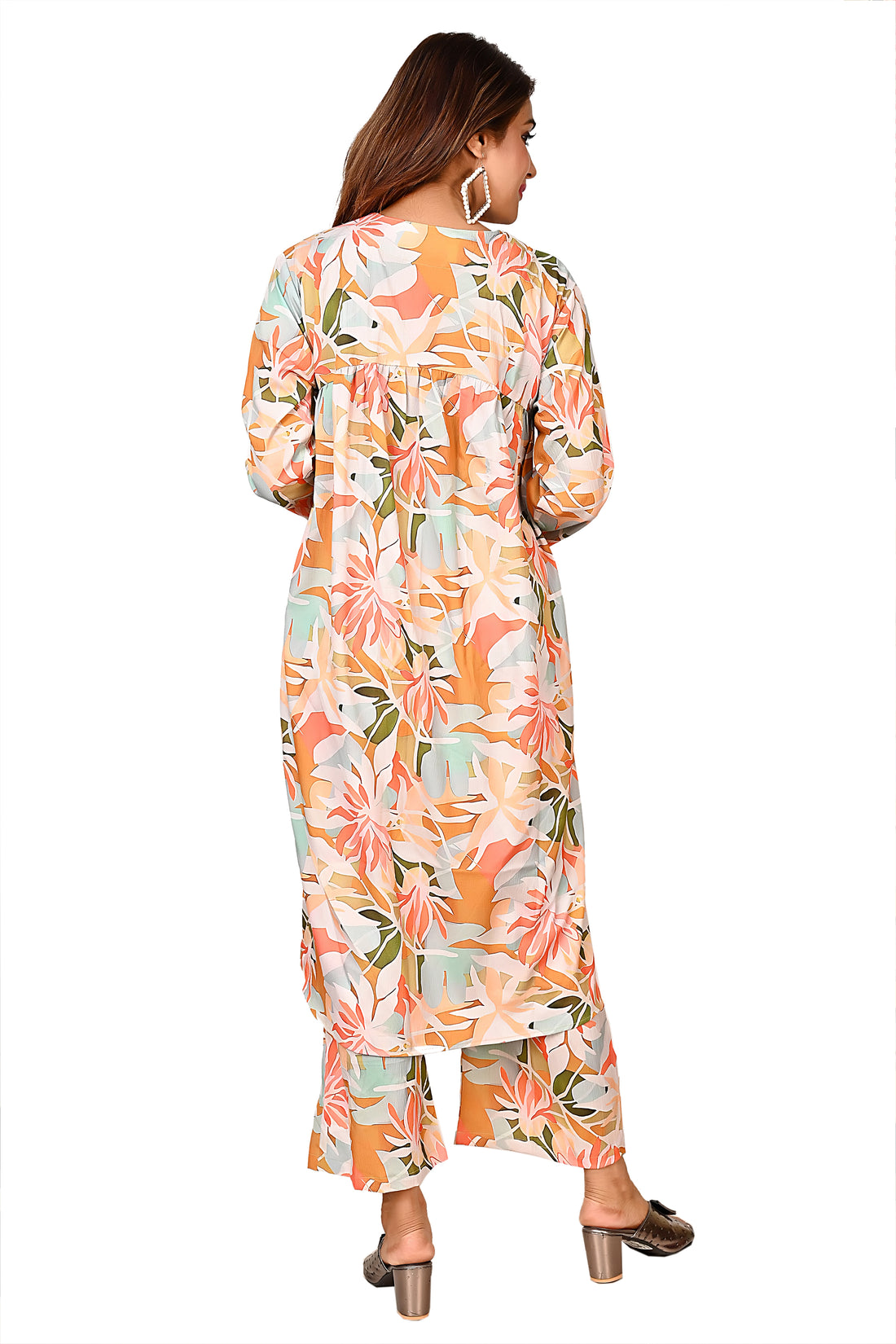 Nirmal online Premium Quality Cord Set  for Women in Peach Colour Print