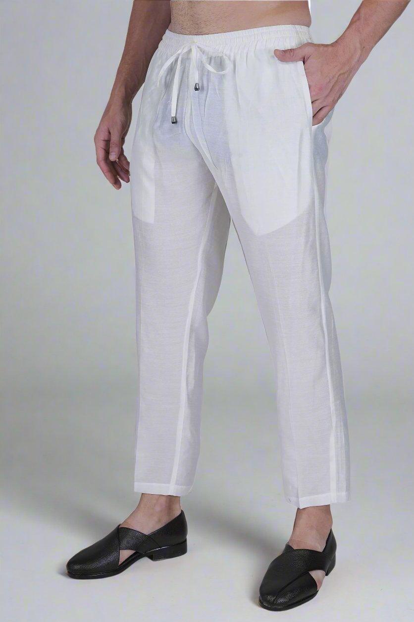 White Viscose Blend Men's Pajama Pant
