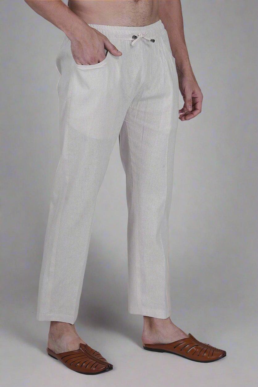 White Cotton linen touch Men's Pajama Pant