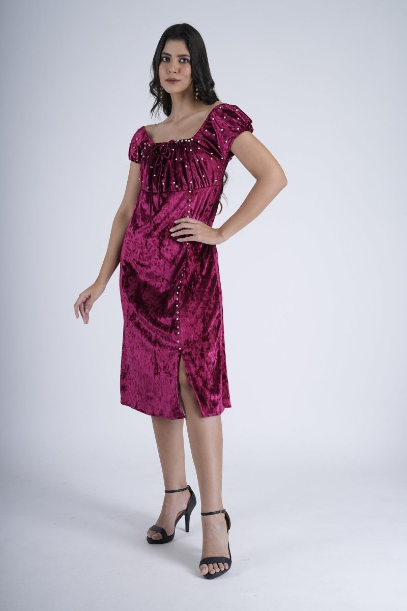 Berry Off-Shoulder Velvet Dress