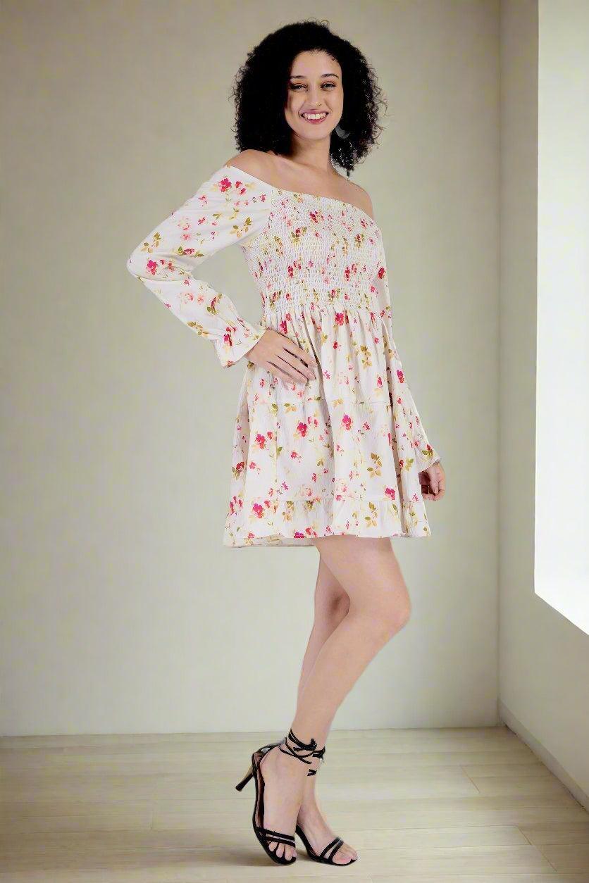 Floral Whimsy Off-Shoulder Dress
