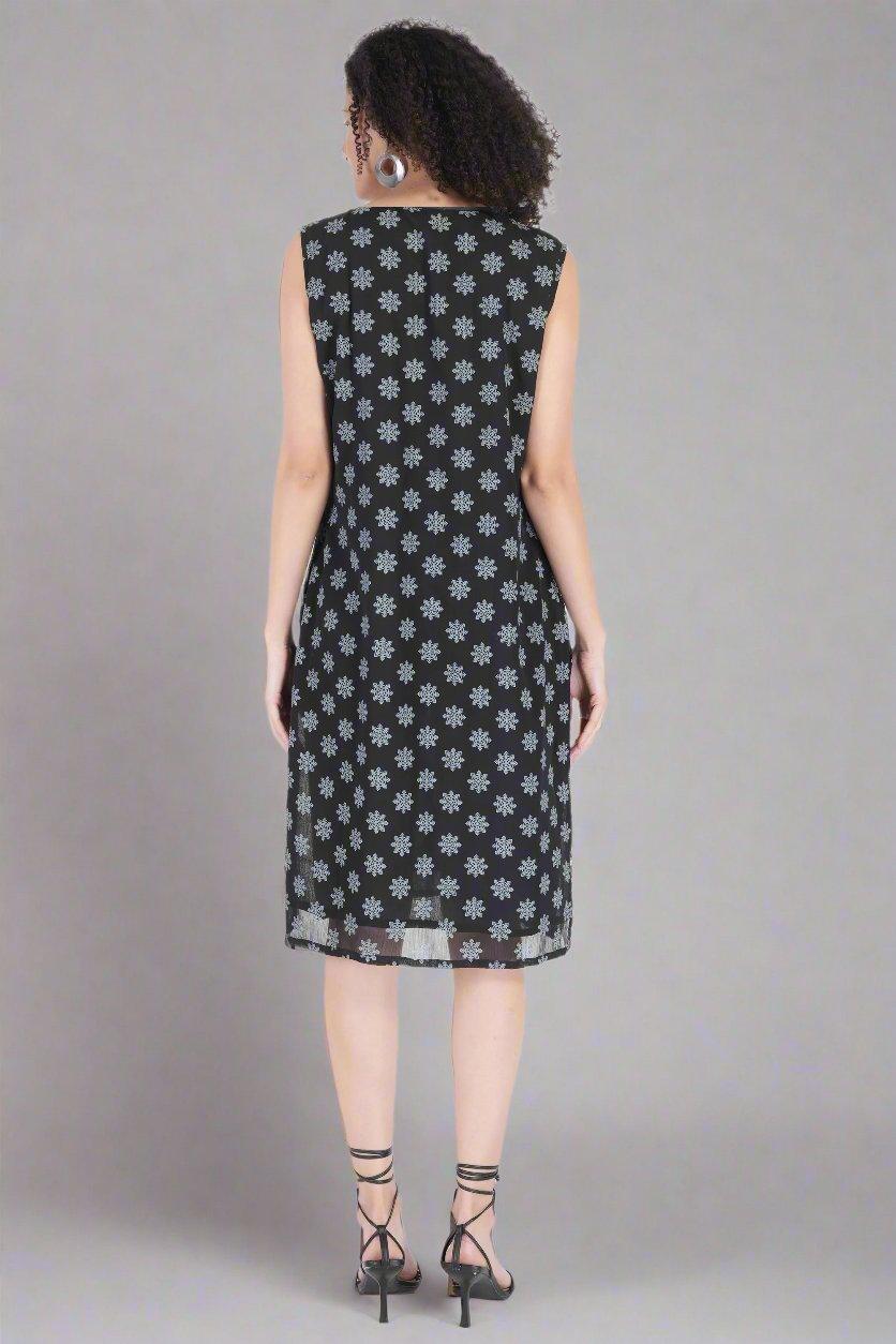 Snowflake Printed Black Dress