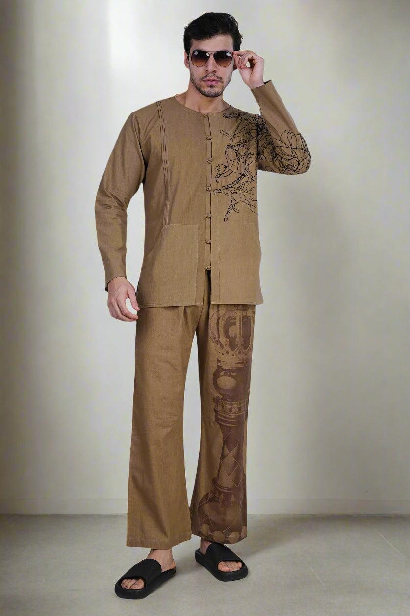 Brown Chess King Print Pajama