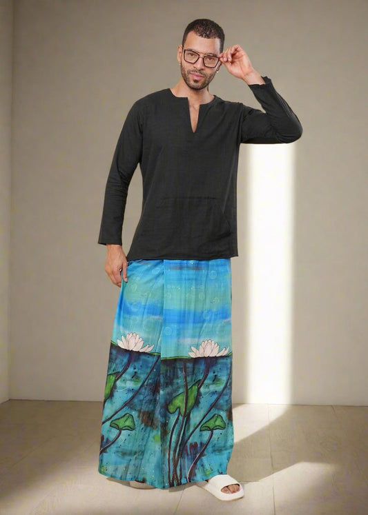 Blue Serenity Lotus Print Pajamalungi