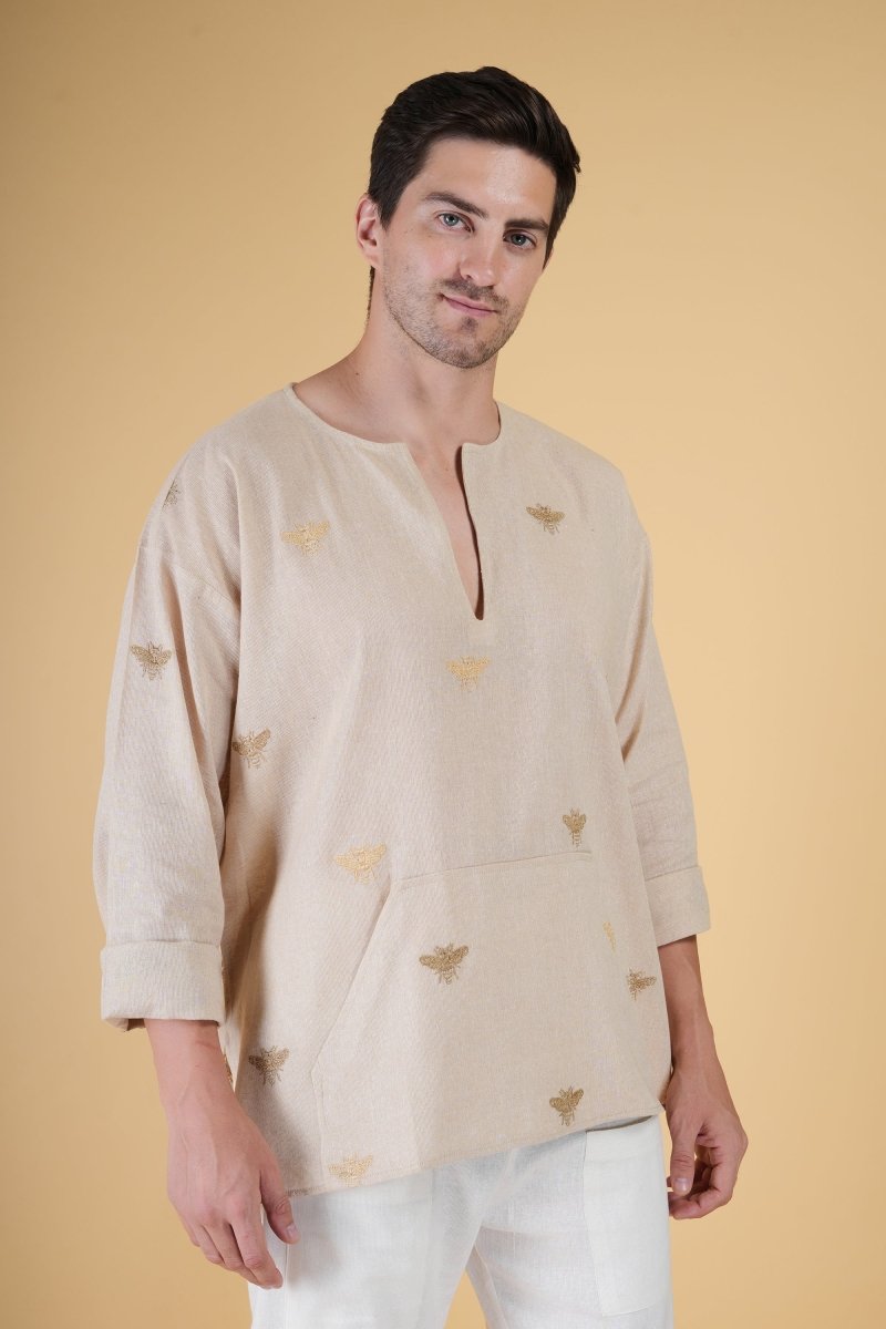 Honey Bee Off Shoulder Loose Cotton Kurta