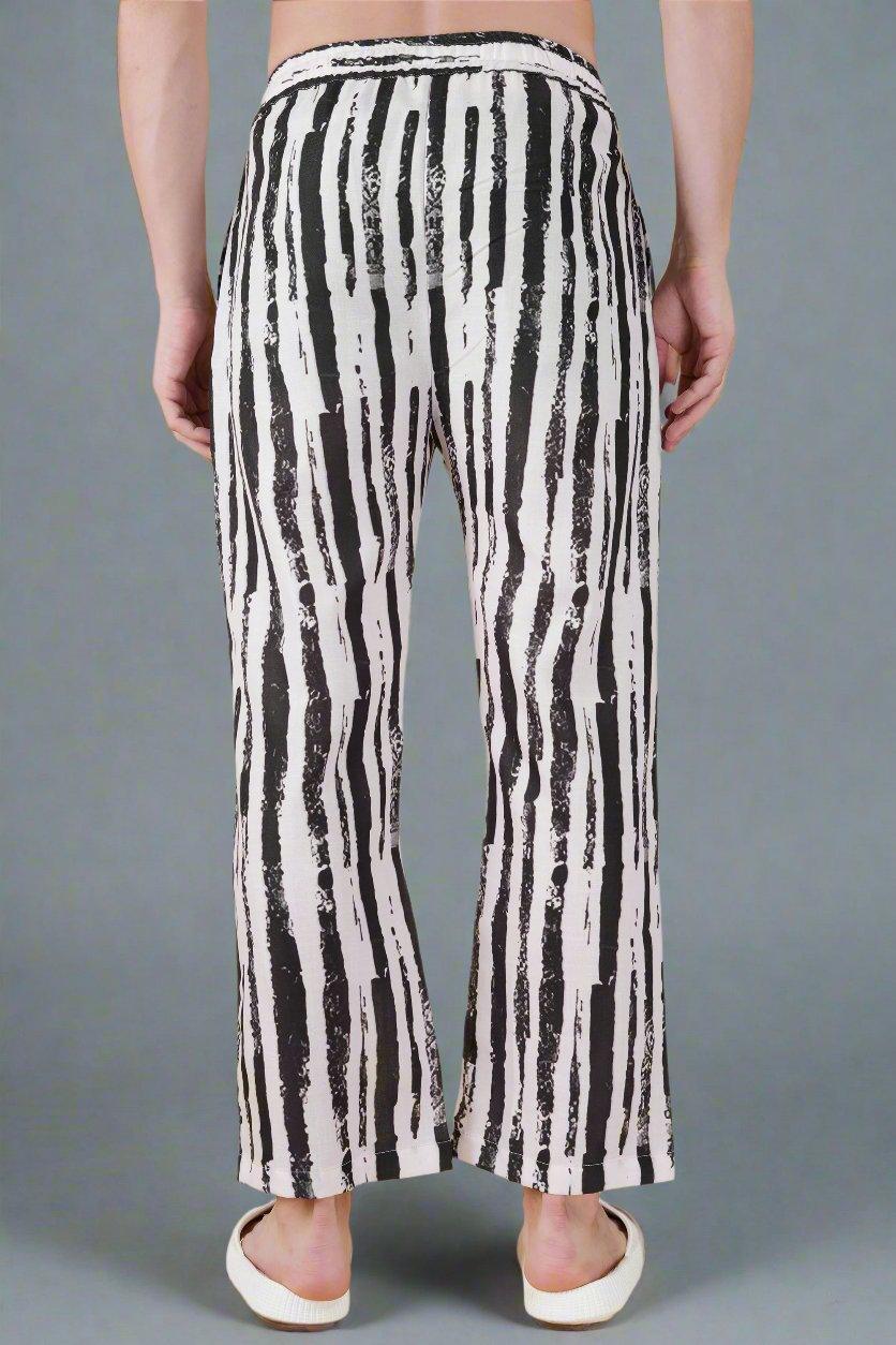 Rough Black Vertical Line Printed Gray Pajama