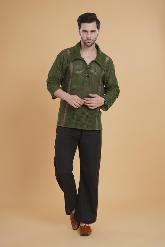 The Tribal Calm Crochet  Kurta Shirt