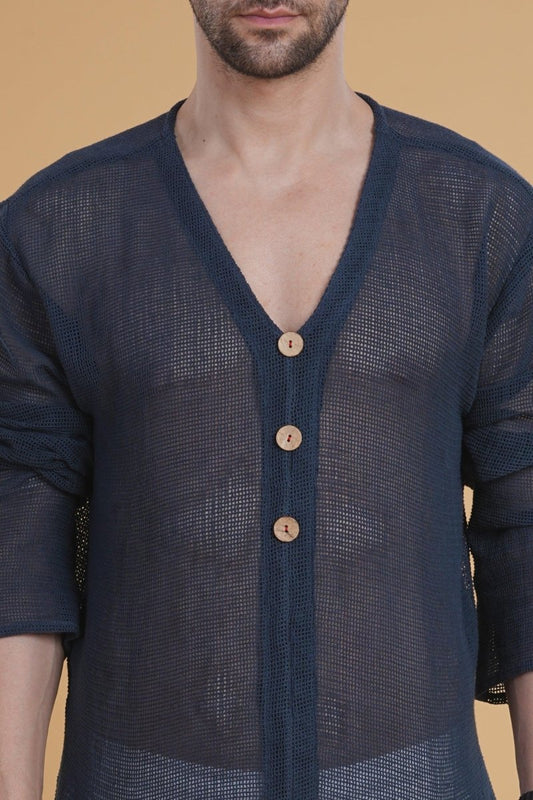 Denim Crochet Mesh Kurta