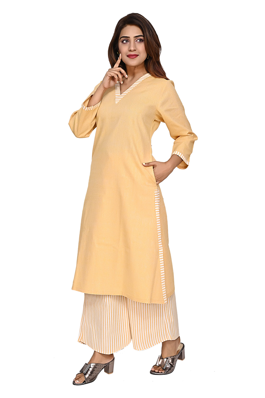 Nirmal online Premium cotton coord set kurti for Women in yellow colour
