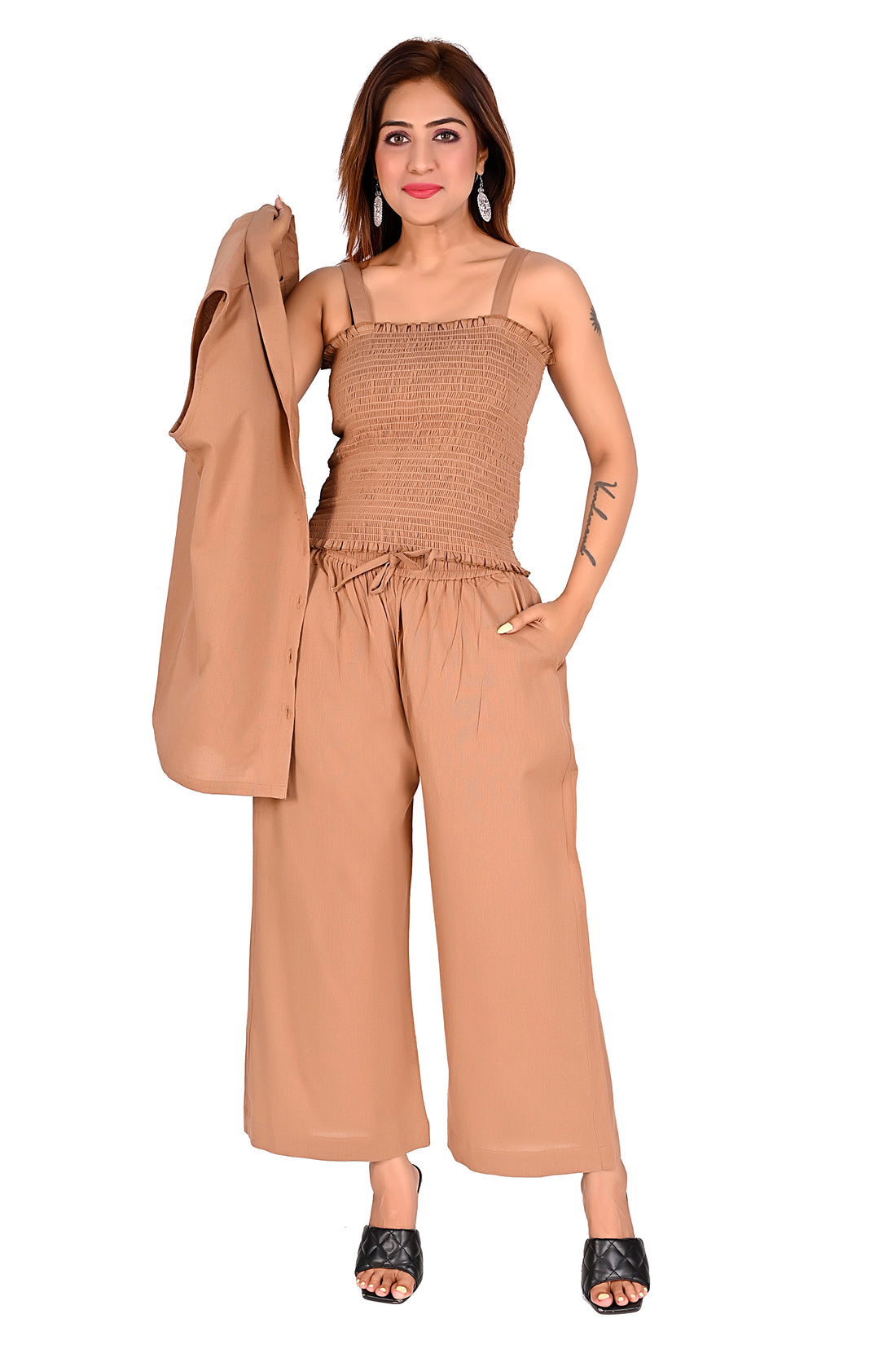 Nirmal online Premium cotton Co-ord set for Women Brown colour
