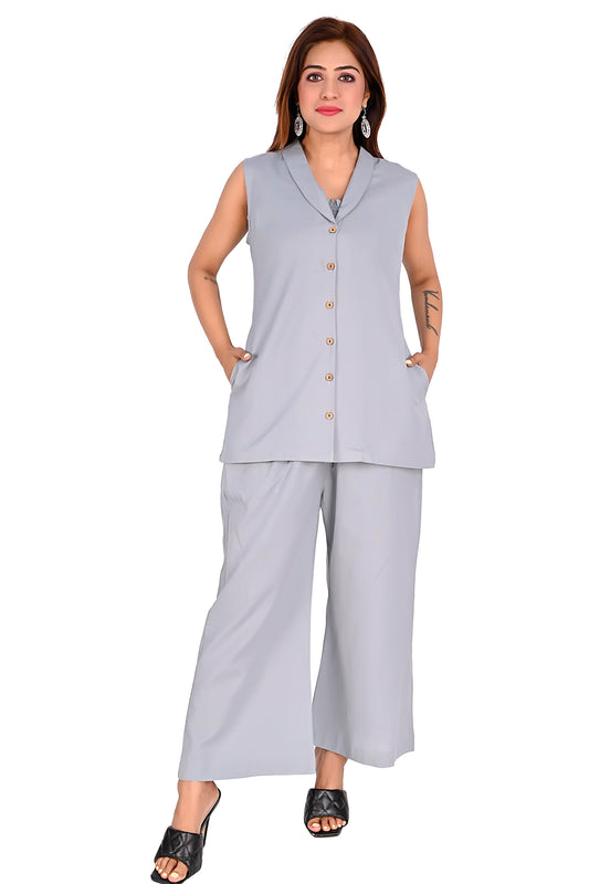 Grey Sleeveless Button Front Co-Ord Set