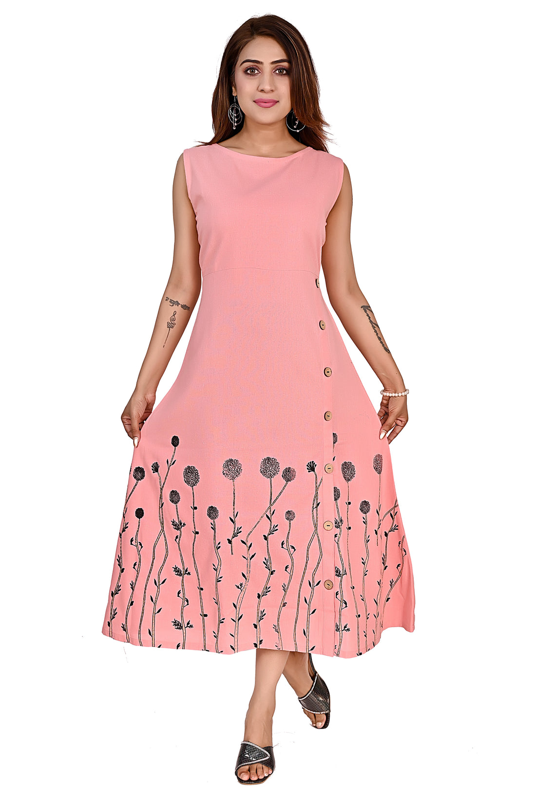 Nirmal online Premium cotton tunic Dress for Women in Peach Pink colour