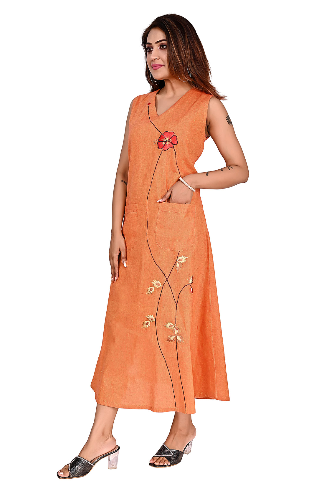 Nirmal online Premium cotton tunic Dress for Women in  Orange colour