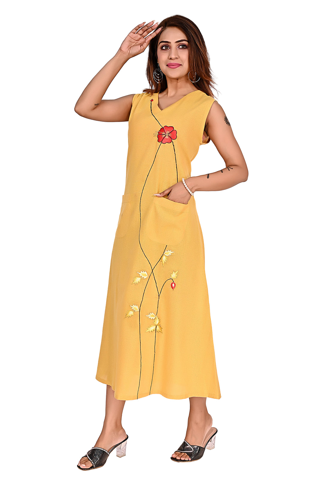 Nirmal online Premium cotton tunic Dress for Women in  Musturd Yellow  colour