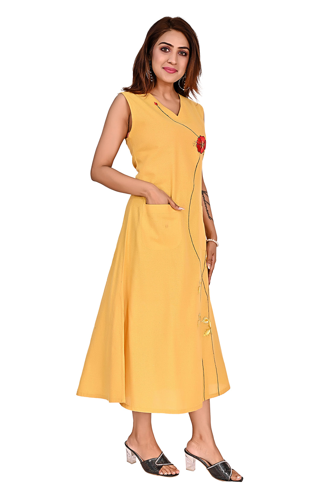 Nirmal online Premium cotton tunic Dress for Women in  Musturd Yellow  colour