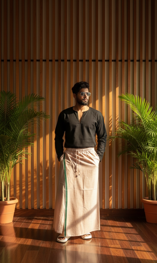 Men's Light Peach Color with Green stripe Pajamalungi