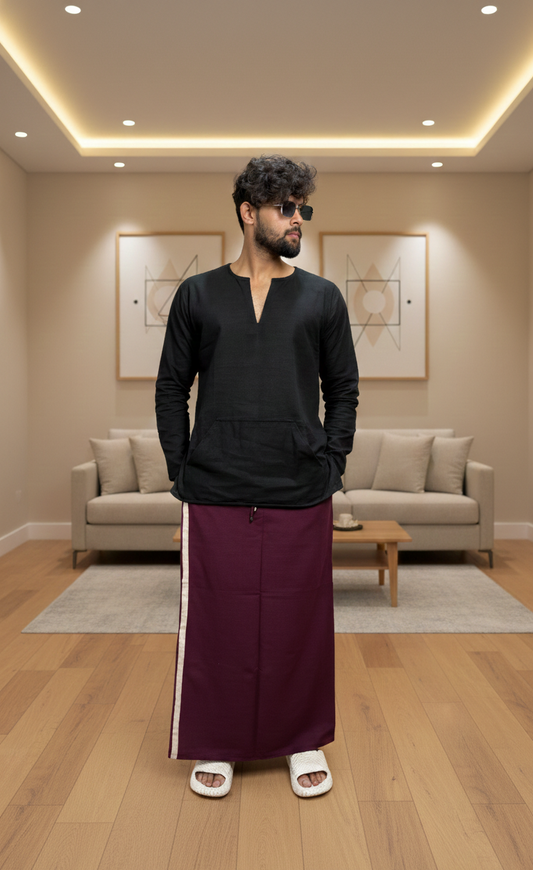 Men's Wine Color With Cream Stripe Pajamalungi