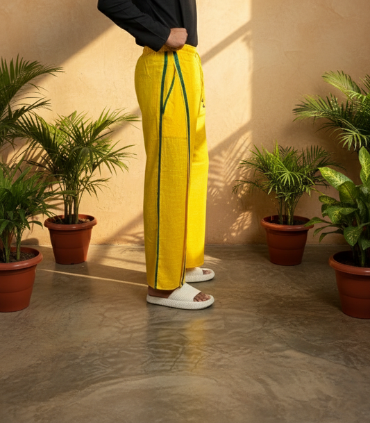 Men's Yellow With Green Stripe Pajamalungi