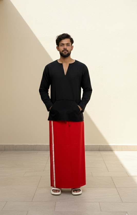 Men's Red Color with Cream stripe Pajamalungi