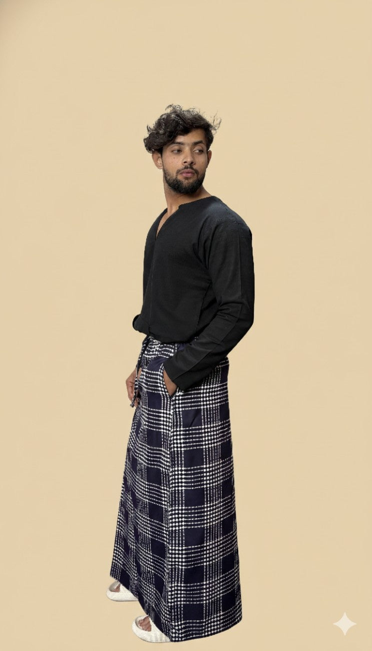 Men Classic Navy Blue Checked PajamaLungi