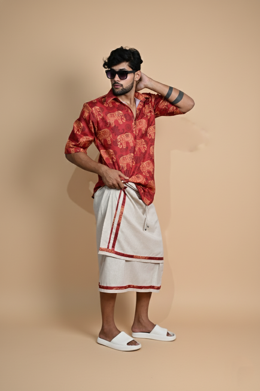 Elephant Digital Print Kurta Shirt For-Men's