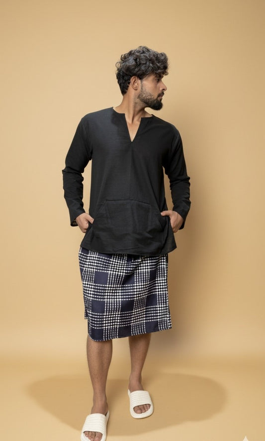 Men Classic Navy Blue Checked PajamaLungi