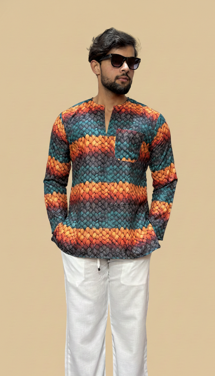 Men’s Multicolor Textured Print Kurta