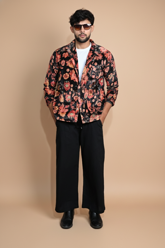 Multicolor Floral Print Velvet Blazer