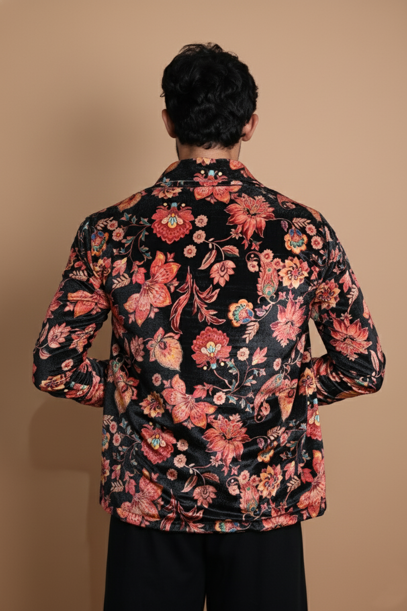 Multicolor Floral Print Velvet Blazer