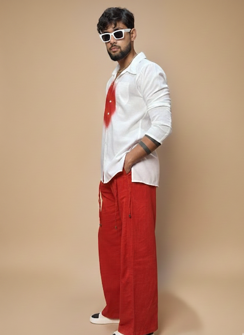 Men Red Circle Spray Paint Kurta
