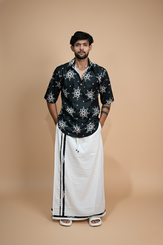 Snowflake Charm Digital Print Kurta Shirt For Men's