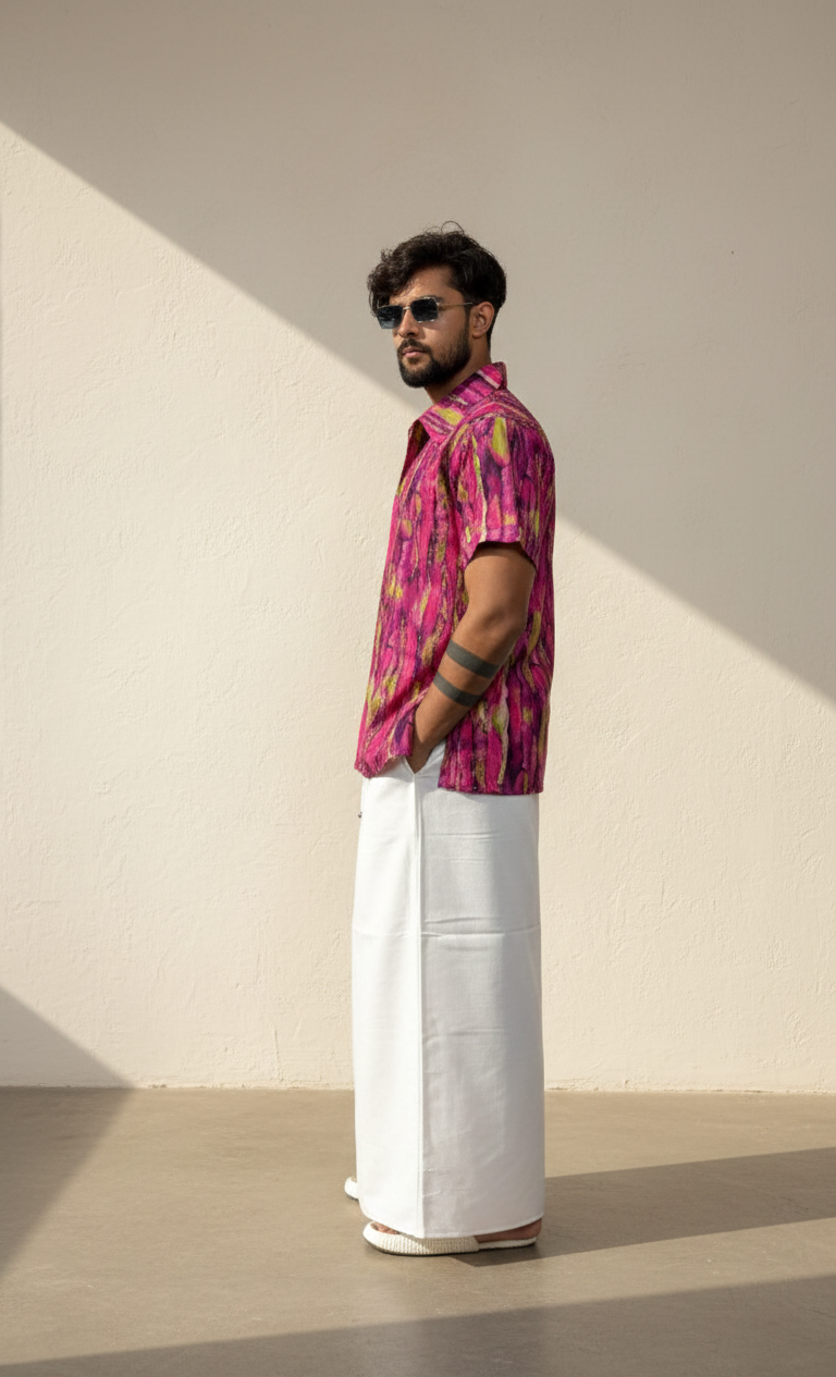 Men Marble Effect Abstract Print Shirt-Collar Kurta