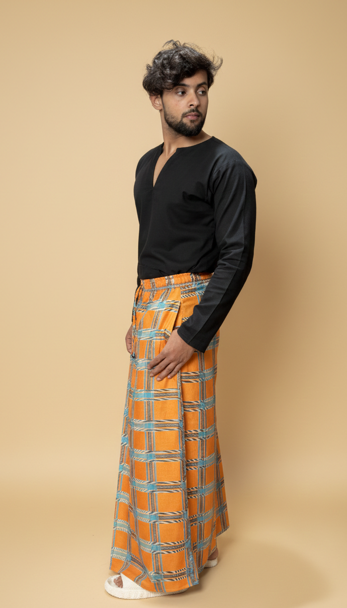 Men Classic Orange&Blue Checked Pajamalungi