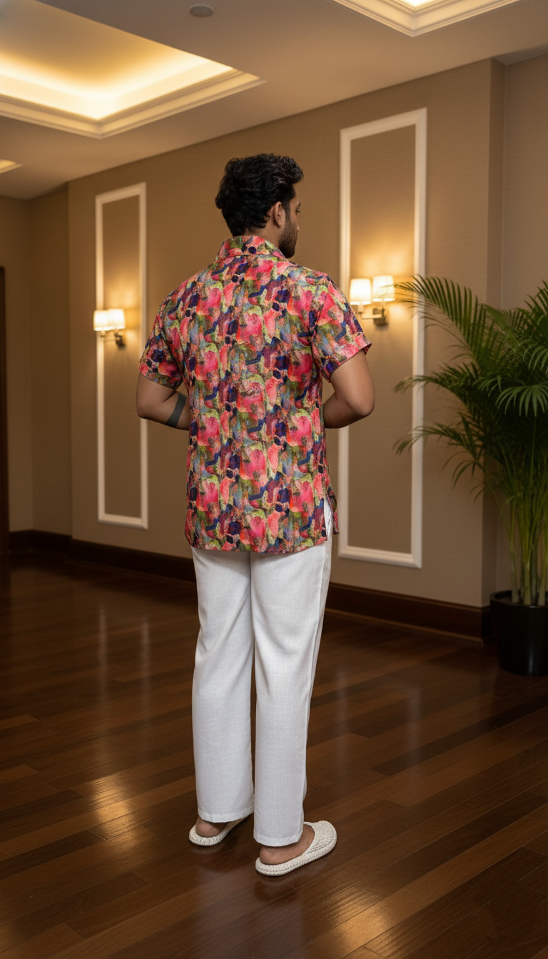 Men Collar Abstract Brushstroke Kurta