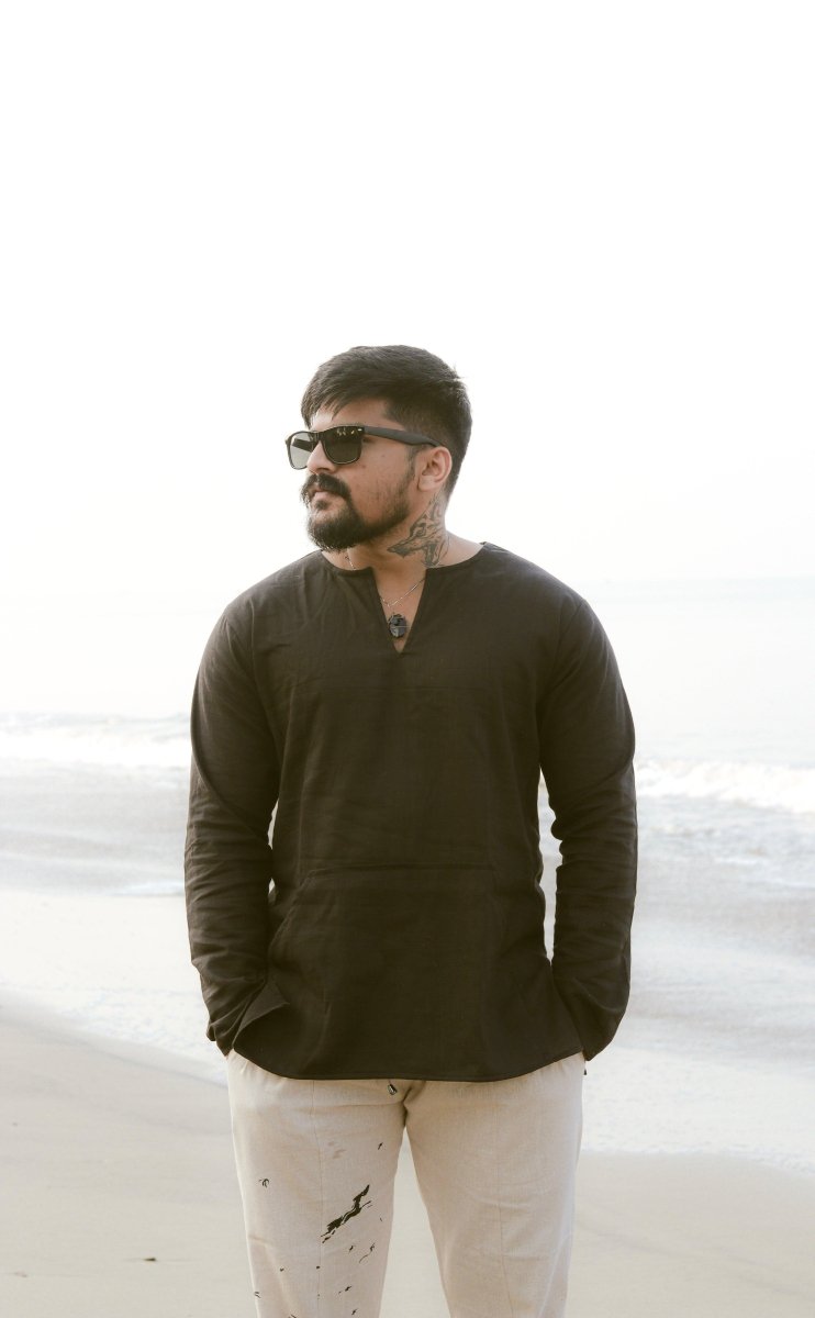 Off Shoulder Kurta & Cotton Linen Pajama Pant